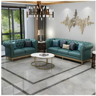 Xlmoebel Polstergarnitur Elegante Ledersofa Garnitur mit bequemer Polsterung, (2-tlg., Sofagarnitur 3+2 Sitzer), Hergestellt in Europa grün