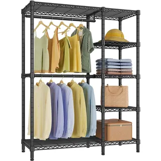 VIPEK V7 Stahl-Kleiderständer freistehend, 5 Ebenen, Max. 304 kg, Schwarz | Freistehender 5‐Ebenen-Kleiderständer, 114 x40x194cm. Für Schlafzimmer, Studentenwohnungen, kleine Räume.