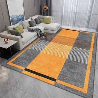 RUGMRZ Outdoor Teppich XXL Deko moderner Stil Modernes Wohnzimmer geometrisches Muster grau orange minimalistische Dekoration bruchsicher Wohnzimmer Deko 170 x 240 cm