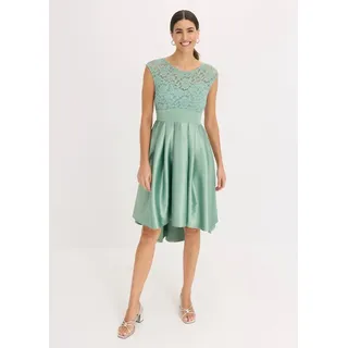 bonprix Vokuhila-Kleid ausgestellte Passform, aus glänzendem Satin, mit Taillen-Einsatz grün XL (50)