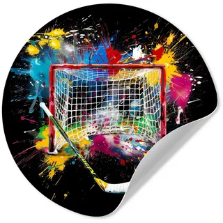 MuchoWow Wandsticker Graffiti - Sport - Eishockey - Eishockeytor (1 St), Runde Aufkleber für Wohnzimmer, Selbstklebend, 100x100 cm bunt 100 cm x 100 cm x 0.1 cm