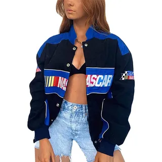 ORANDESIGNE Bomberjacke Damen Sweatjacke Ladies College Sweat Jacket Reißverschluss Für Frauen Oversized Patchwork Jacke Vintage Druck Jacken Baseball Mantel Sport Jacke E Schwarz XS - XS