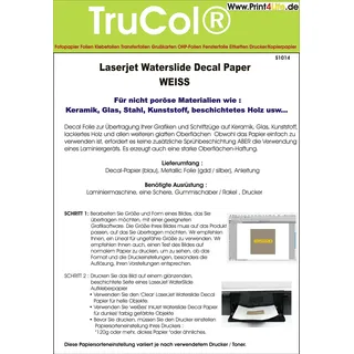 5 Blatt Wasserschiebefolie Decal Papier Transfer Folie DIN A4 Weiss für Laserdrucker Kopierer WEIßE Folie wasserabschiebefolie Transferfolie Transferpapier