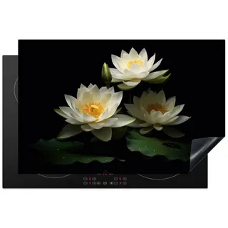 MuchoWow Herd-Abdeckplatte Lotus - Blumen - Weiß - Natur - Schwarz, Vinyl, (1 tlg), Küche Herdabdeckplatte Ceranfeld Vinyl Einteilig, 80x52 cm schwarz 80 cm x 52 cm x 0.2 cm