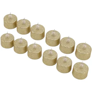 Gonetre LED-Kerzenlicht, Flammenlos, Batteriebetrieben, Dekoratives Elektronisches Teelicht, Warmweißer Kunststoff, 3,81 X 3,73 Cm, 12 Stück, für Weihnachten, Hochzeit, Party, Dekoration (Gold)