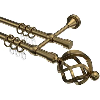 GARDINENSTANGE Primus Paolo 360 cm (geteilt in 2 x 180 cm), 2-läufig, 16 mm Ø Messing Antik