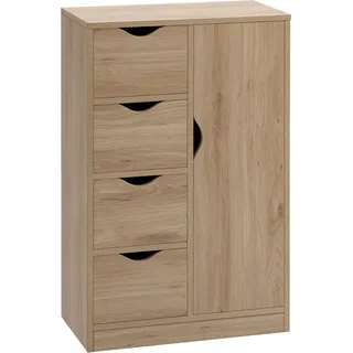 HOMCOM Aufbewahrungsschrank Sideboard modern mit 1 Schrank und 4 Schubladen - aus Holz - für Wohnzimmer, Küche, Eingangsbereich, Esszimmer - braun   Aosom