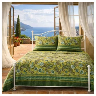 BASSETTI Rapallo Blumen Baumwolle Grün 135 x 200 cm + 80 x 80 cm