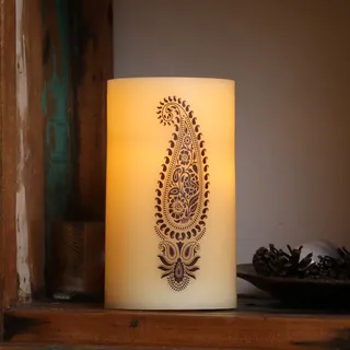XXL LED Kerze mit Ornament - creme - natürlich flackernde Flamme (Ornament 1)