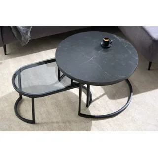 riess-ambiente Couchtisch ELEGANCE Ø70cm graphit / schwarz (Set, 2-St), Wohnzimmer · Glas · Metall · Marmor-Design · rund · oval · Industrial schwarz