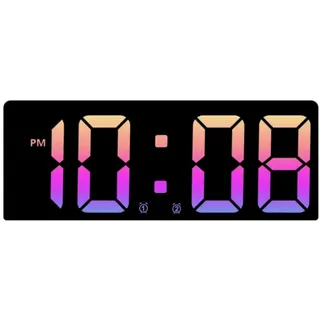 FANSU Nachttisch Wecker Digital, Digitalwecker Datum Temperatur Snooze 12/24HR Großem Display LED Leuchtziffern Digitaler Wecker 5 Helligkeit Dimmbar (Gelb + Pink,Einheitsgröße)