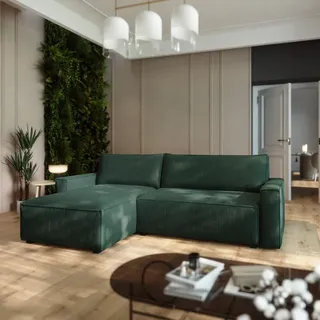 Masseno Ecksofa BESMIR mit Schlaffunktion L-Form, Sofa mit Bettkasten, Wohnzimmersofa, Couch, Soffa, Bettsofa, Couchgarnitur- Grün, POSO 14 - Grün
