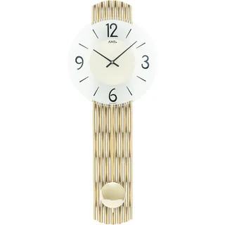 Pendelwanduhr AMS, gold (goldfarben), Wanduhren, B/H/L: 23cm x 6cm x 62cm, Quarzuhr,Holzgehäuse,Esszimmer,Wohnzimmer,Made in Germany