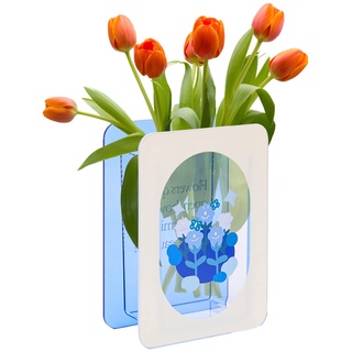 Book Vase, Acryl Buchvase Für Blumen Deko Vase, Rechteckig Buch Vase Blumenvase Modern Flower Vase, Blau Kleine Vase Für Blumenarrangements Und Schlafzimmer Tisch Wohnzimmer Büro Dekoration
