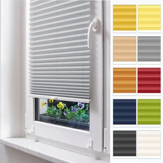 Stuza® Plissee nach Maß, Zum Kleben auf den Rahmen, 15 Farben, 3 Profilfarben, Breite 30–129 cm, Höhe 50–149 cm – Schalosien, innen, Faltrollos, Sicht- und Sonnenschutz, Rollo für Fenster