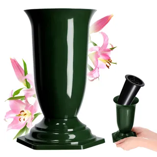 KADAX Grabvase, Vase aus Kunststoff, Blumenvase, Kunststoff-Vase für Blumen, wetterfeste Friedhofsvase, frostsicher Steckvase für Grab, witterungsbeständiger Grabschmuck (13cm, grün)