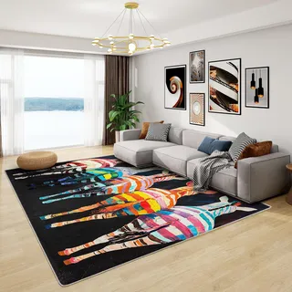 Generisch Zebra Teppich Kinder - Teppich Wohnzimmer Schlafzimmer Buntes Zebra, Kleiner Teppich Bunt Graffiti, Weich Kurzflor & Waschbar & rutschfest Fussmatte Innen, Kinderteppich 60x90 cm
