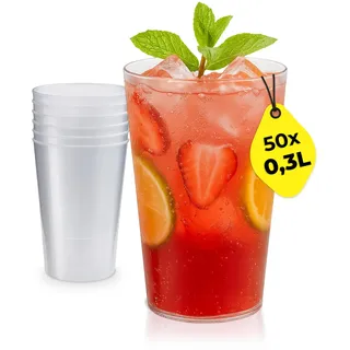 Silverkitchen 50x Mehrweg Plastikbecher 0,3 L – Stapelbare Partybecher - Spülmaschinenfeste Hartplastik Becher für Events, Partys & Gastronomie