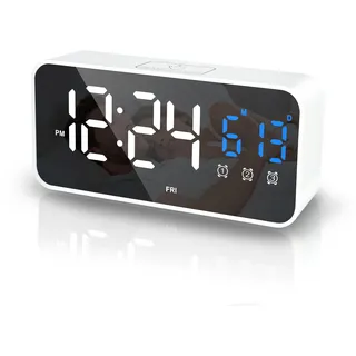 Lafocuse LED Digitaler Wecker mit Temperaturanzeige und Datum, Tischuhr mit 25 Musik, 2 USB-Ladeanschlüssen, 3 Alarmen und Wochentag, Digitaluhr Snooze, Helligkeit und Lautstärke Regelbar, Weiß