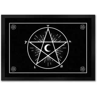 speecheese Fußmatte in 35x50 cm mit Pentagramm im coolen Halloween Design in Schwarz-Weiß mit vielen verschiedenen Runen und Symbolen kann jeder Hexenzirkel Seine mystischen Rituale zu