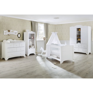 PINOLINO Babyzimmer Kinderzimmer Möbel Set Pino breit groß, Kinderbett, großem Kleiderschrank und Wickelkommode, weiß
