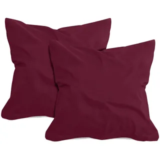 npluseins 2er-Pack Jersey Dekokissen Baumwollbezug, 40 x 40 cm, Bordeaux | Öko-Tex Standard 100, Reißverschluss, formstabil, strapazierfähig, angenehm weich, waschbar bis 60 °C