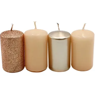 Dekohelden24 Stumpenkerze, Adventskerzen, Adventskranzkerzen, in Nude/Cappuccino, Verschiedene Farbnuancen, Größe H/Ø ca. 7 x 4 cm, 250 gr, Brenndauer 4X 10 h