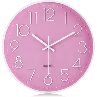 3D Ziffern Lautlos Wanduhr Rosa, Kinder Wanduhr Mädchen, Ohne Ticken