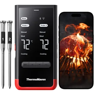 ThermoMaven P2 Fleischthermometer Kabellos – WiFi & Bluetooth 5.3, 2 Sonden 6 Sensoren, ±0,3°C Präzise, IPX8 Wasserdicht, App-Steuerung, NIST & NSF Zertifiziert, Grillthermometer, Bratenthermometer