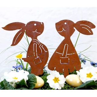 LB H&F Gartenstecker Hasenpaar Mädchen und Junge Rost Design Gartendeko (Gartenstecker)