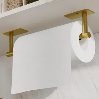 WZRUA Gold Küchenrollenhalter ohne Bohren, Edelstahl Papierrollenhalter Selbstklebend Praktisch Rollenhalter unter dem Schrank, Doppelsäulenstütze Rotationsdesign