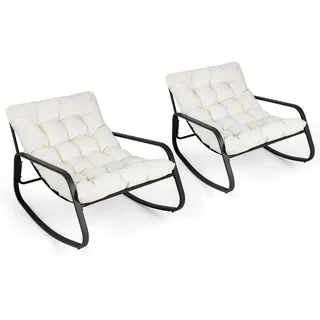 FANTASK Schaukelstuhl, Patio-Schaukelstuhl mit dickem & abnehmbarem Kissen, bis 205 kg, Loungesessel für Drinnen & Draußen, Moderner Lounge-Stühle für Wohnzimmer, Garten, Terrasse & Balkon (Beige)