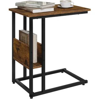 WOLTU Beistelltisch C Form, Couchtisch mit Stauraum, Wohnzimmertisch klein, Vintage Sofatisch mit Metallgestell, Industrial Design, Rustikales Braun