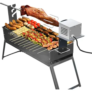 YESTAIM Edelstahl Grillmotor Miniatur Grillmotor Outdoor Rotisserie Bausatz 60KG 220V Motor Für Rotisserie Roaster Grill Ofengrill Kebabs Spanferkelbraten BBQ Grillspieß Set Für Spanferkel Rotisserie