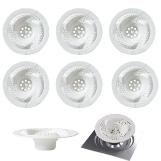 FOSDICK 6 Stück Abflusssieb Dusche, Kunststoff Haarsieb Dusche, Wirbelform Haarsieb Badewanne, Duschsieb Abfluss Haare, Duschabfluss Haarfänger für Verhindert Verstopfungen, 7.8x7.8x2.5cm, Weiß