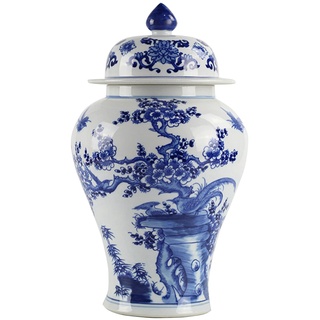 fanquare Blaue und Weiße Porzellan Vase, Chinesischer Ming-Stil, Pflaumenblüte und Vögel Muster, Höhe 35cm