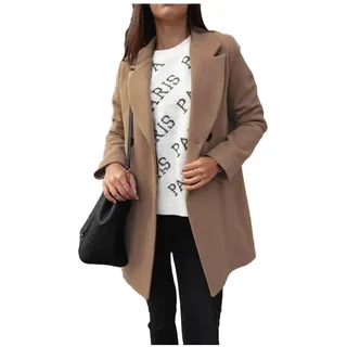 Godoboo Damen Winter Blazer Mantel Lang Wollmantel Warme üBergangsjacke Einfarbig Blazer Jacke Herbst Winter Jacke Outwear Mantel - XL