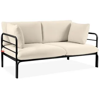 Konsimo® Gartensofa, Dunkelgrau, Creme, Metall, Textil, 2-Sitzer, Füllung: Schaumstoff, Rechteckig, 150x80x80 cm, Loungemöbel, Outdoorsofas