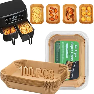 Burrsj Backpapier für Heißluftfritteuse 100 Stück Airfryer Backpapier für Ninja Double Stack XL Zubehör | Kompatibel mit Ninja AF300EU AF400EU SL400EU Princess & Dual-Zone Fritteusen