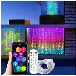 VIVIHEYDAY LED-Lichtervorhang RGB Smart 400 LED Lichterketten mit Musiksynchronisation, DIY, Dynamisches Weihnachtsbeleuchtung mit Fernbedienung&APP Steuerung 200 cm x 2 m