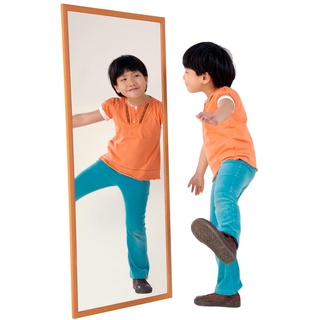 HenBea Kinder Spiegel mit Holz Rahmen, Kunststoff, beige, 120 x 50 cm