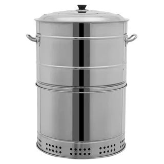 Tragbarer Grill - Holzkohlegrill 40 cm - Vertikaler rotierender Kebabgrill - Raucharm BBQ - Für 50 Spieße - Camping & Garten - Silber - Silber