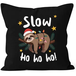 MoonWorks Dekokissen Kissenbezug Weihnachten Faultier Slow Ho Ho Geschenkidee Schlafen schwarz