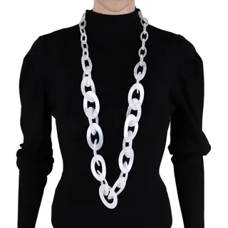 MIRROSI Lange Kette Damen Statement Halskette HARZ ca.95cm lang (perfekt für Pullover, Bluse, Shirt), Bunte Halskette weiß