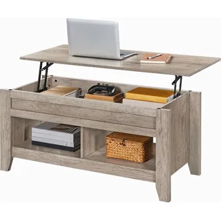 Yaheetech Couchtisch höhenverstellbar, Kaffeetisch, Wohnzimmertisch mit Ablagefach, Sofatisch, Beistelltisch, Teetisch aus Holz, Grau - Grau
