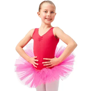 tanzmuster Ballettrock Mädchen Tutu - Pia - drei Lagen Tüll weicher, Baumwollbund - Ballett Tuturock für Kinder in pink, Größe:104/110 - 104-110