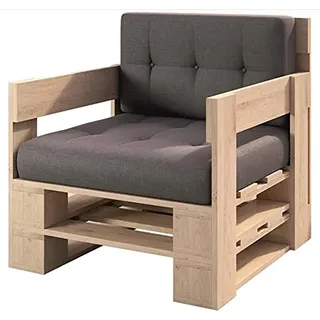 Lermowood Palettenmöbel Mp Sessel 80 x 80 x 40 cm Natur | Europaletten Indoor und Outdoor Lounge Gartenmöbel Holz Gartenmöbel Set Lounge Möbel Terrasse Balkon Loft Stil Paletten
