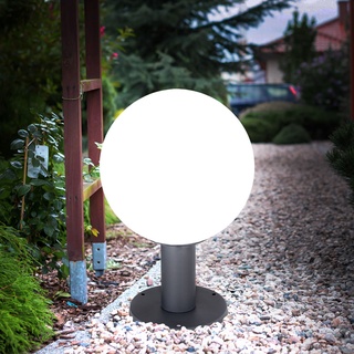 Garten Sockelleuchte Außenbeleuchtung Außen E27 Außenlampe Stehlampe, Alu Glaskugel, opal, 1x E27 Fassung, DxH 25x38 cm