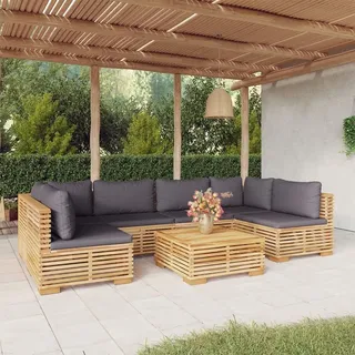 Ankonbej 7-tlg. Garten-Lounge-Set mit Kissen Massivholz Teak