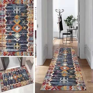 Mogetal Boho Läufer Teppich Flur Lang Vintage Klassisch Abstrakte rutschfest Waschbar 40x60cm Modern Dauerhaft Läuferteppich TeppichLäufer Küchen Korridor Polyester Anpassbar Meterware